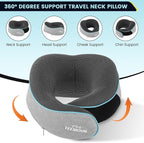 Upgraded Neck Pillow for Airplane Travel - 360° Support Gifts for Women/Men/Mom/Dad, Memory Foam Travel Pillow With Eye Mask & Earplugs, Portable Carry Bag for Long Flights| Best Airplane Accessories