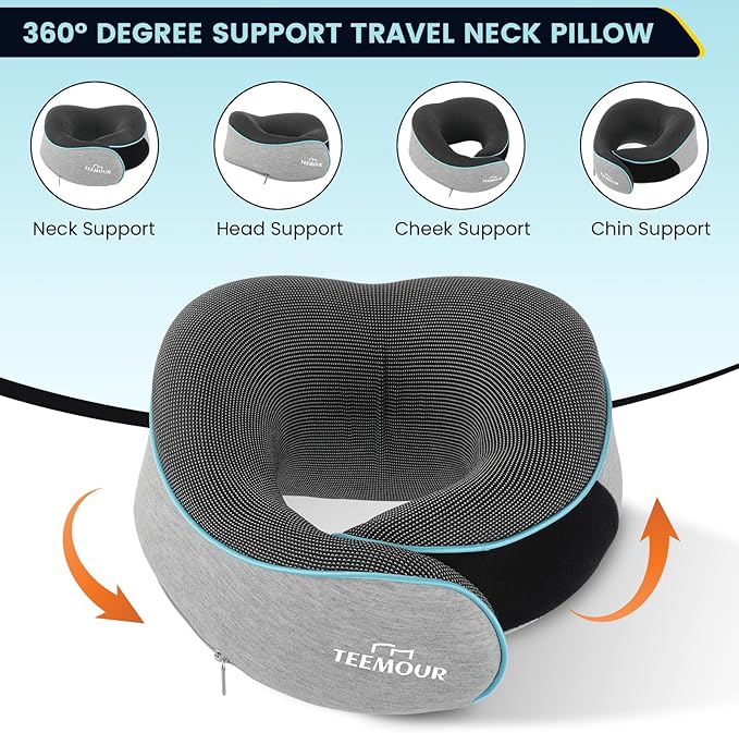Upgraded Neck Pillow for Airplane Travel - 360° Support Gifts for Women/Men/Mom/Dad, Memory Foam Travel Pillow With Eye Mask & Earplugs, Portable Carry Bag for Long Flights| Best Airplane Accessories