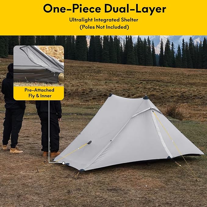 LANSHAN Ultralight Tent 3-Season Backpacking Tent for 1-Person or 2-Person Camping, Trekking, Kayaking, Climbing, Hiking