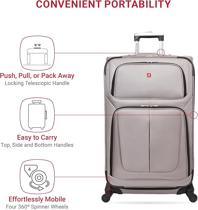 SwissGear Sion Softside Expandable Luggage, Pewter, Checked-Large 29-Inch