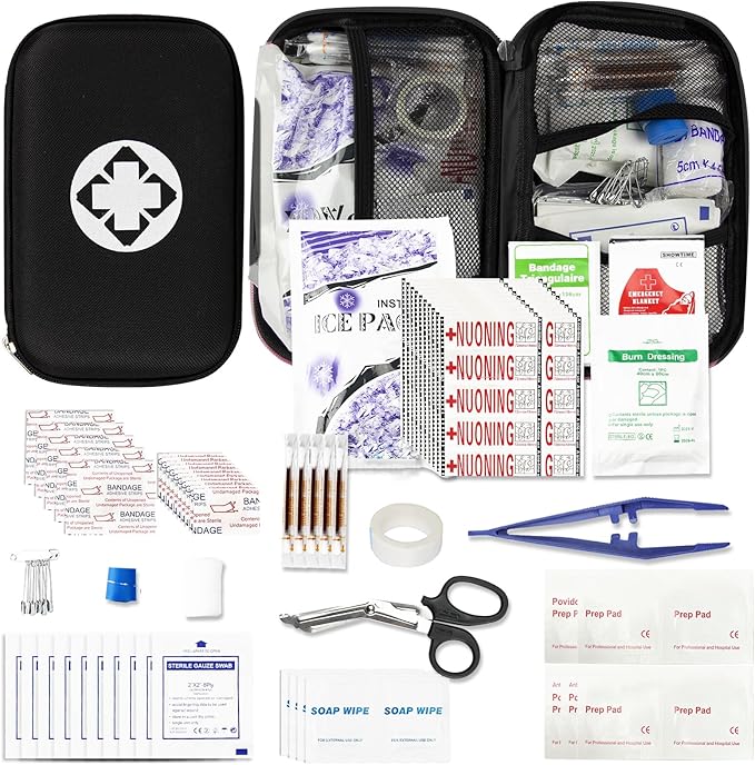276PCS Small Travel First Aid Kit Supplies for Business, First Aid Emergency Set Backpacking Essentials Items Trauma Survival Kits for Outdoor Adventure, Black AMORNING