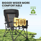 HIGH POINT SPORTS Oversized Folding Camping Chairs for Adults, High Backrest Heavy Duty Lawn Chairs Support 500 LBS Portable Collapsible Camp Chairs with Cup Holders,Side Pocket, Black