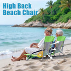 Lamberia Folding Beach Chair for Adults 2 Pack, Portable Low Beach Chairs with 300lbs Capacity, Lightweight Fodable Camping Chair for Travel, Picnic, Concert & Outdoor Activities,Green-Yellow