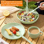 HOMQUEN 6-Piece Camping Mess Kit with Bowl, Plate, Cup, Spoon, Fork, Knife and Carry Bag, Plastic Camping Accessories Essentials Gear for Travel, Camping, Picnic, Outdoor, Easy to Carry & Store