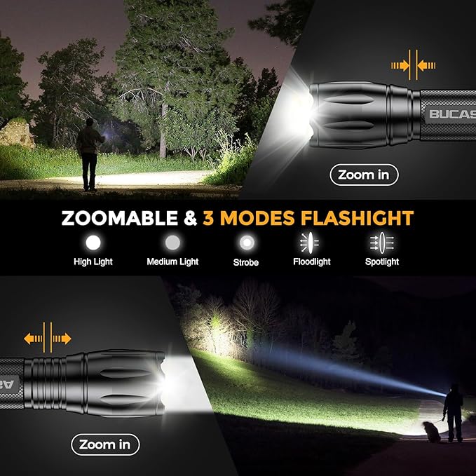 Rechargeable Flashlights High Lumens 6 Pack, Brighter Small Flashlight Powerful Tactical Flashlights Rechargeable, Waterproof LED Flashlight with 3 Zoomable Modes for Camping Emergency