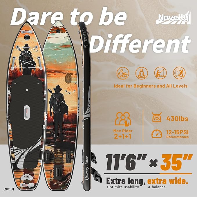 Novelty 11'6" x 35" Inflatable Stand Up Paddle Board with Seat- Stable SUP Board for Adults - Portable Paddleboard for Yoga, Surfing, Fishing - Includes Full Accessories Kit