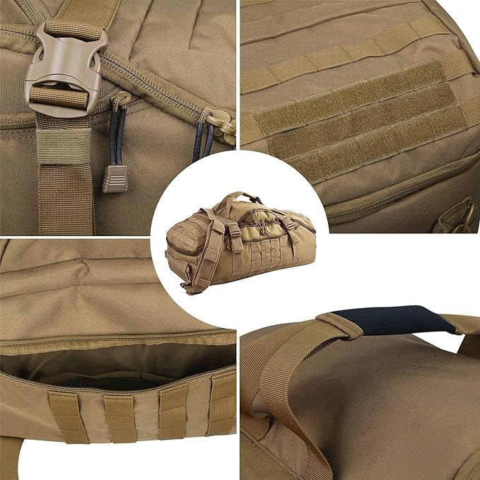 Miramrax Travel Duffle Bag Backpack for Men - Large Tactical Bags Weekender Gym Bag for Overnight Traveling Military Workout Deployment Sports (Coyote, 45L)