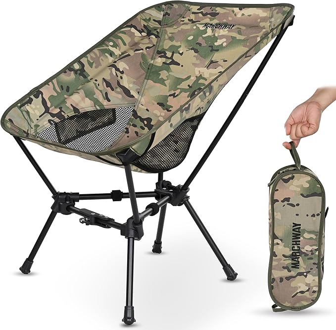 MARCHWAY Lightweight Folding Camping Chair with Spring Lock, Stable Compact Portable for Outdoor Camp, Travel, Beach, Picnic, Festival, Hiking, Backpacking (Lowback Camo)