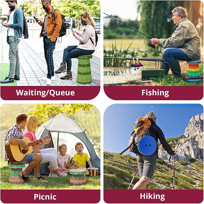 Retractable Folding Stool - Heavy Duty 400 lb Collapsible Portable Stool for Camping, Hiking, Fishing, Indoor/Outdoor with Non-Slip Base and Lightweight Design (Pink Green, 1-Pack)