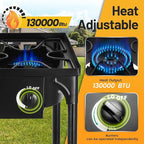 Outdoor Camping Stove, 130000 BTU, High Pressure Single Burner, Propane Gas Cooker with Detachable Legs, 30 PSI Regulator