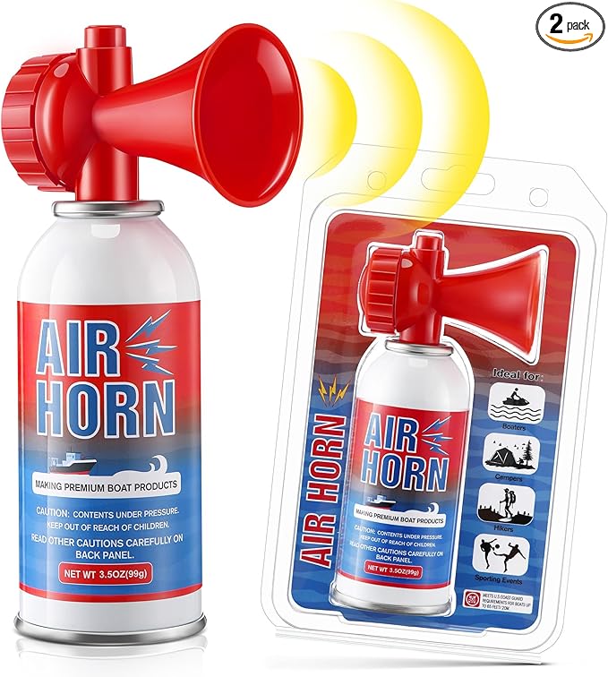 2 Pack Large Air Horn for Safety 3.5oz, 122dB Very Loud Marine Air Horn for Boat, Coast Guard Approved, Great for Boat & Marine Safety, Sporting Events, Travels, Hiking (Red)