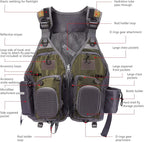 BASSDASH Strap Fishing Vest Adjustable for Men and Women, for Fly Bass Fishing and Outdoor Activities