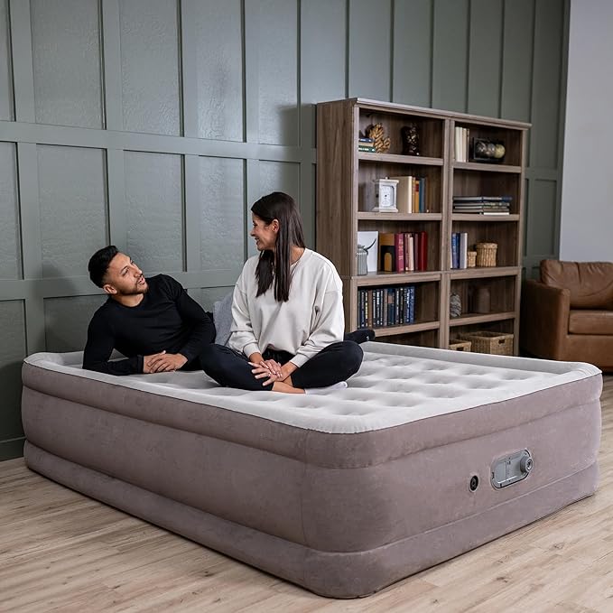 SLEEPLUX Dream Luxury Queen Air Mattress, Built-in Dual Pump, Stays Inflated All Night, 20” Double-High Blow-Up Airbed with Coil Beams, for Guests, RV Camping & Home, 1-Year Warranty