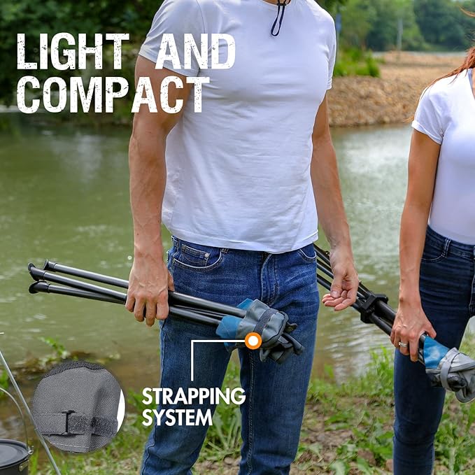 Portal Folding Camping Stool Portable Foldable Tripod Seat for Hiking Hunting Walking Fishing Travel Outdoors with Side Pockets Sturdy Steel Legs Support Up to 225 LBS