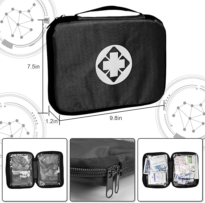 300Piece Travel First Aid Emergency Kit Home Essentials Hiking Survival Essential Kit for Outdoor Adventure Camping Backpack, Black 1st Aid