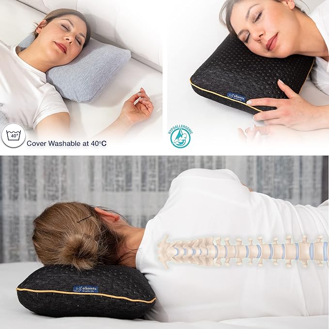 Travel & Camping Comfortable Memory Foam Pillow – Easy to Carry Portable Bag – Temperature Regulating Pillow Case (Black + Extra Cover)