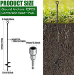 Lasnten 12 Pcs 30 Inch Heavy Duty Ground Anchor Spiral Blade Earth Anchor Kit Metal Anchor Hook Beach Sand Stakes Camping for Securing Animals, Shelters, Tents, Canopies (Black)