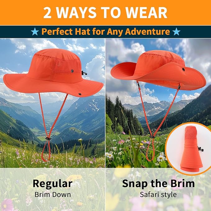 Home Prefer UPF50+ Mens Sun Hat Wide Brim Womens UV Protection Beach Bucket Hat for Fishing Hiking Snap Up Cowboy Hat