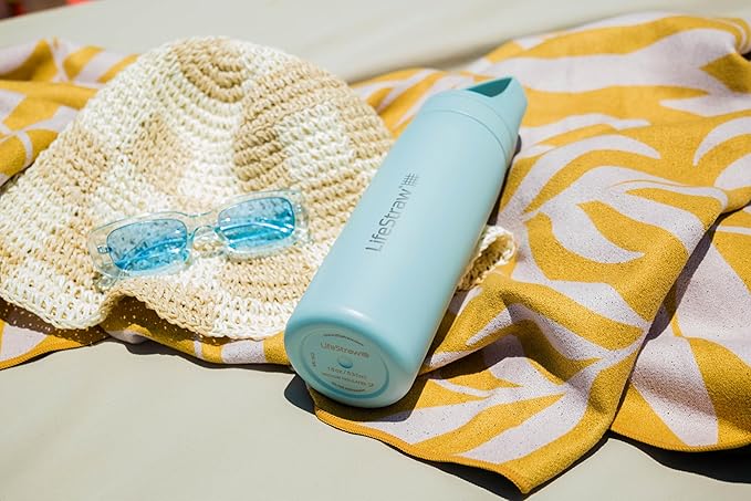 LifeStraw Go Series – Insulated Stainless Steel Water Filter Bottle for Travel and Everyday Use, Removes Bacteria, Parasites and Microplastics, Improves Taste, 18oz Seafoam