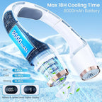Portable Neck Fan, 8000mAh 18Hrs Long-Lasting, Hands Free 360° Cooling, 3-Speed LED Display, Adjustable to Wear, Quiet Rechargeable Personal Fans for Office/Travel/Outdoor Gift for Women Men