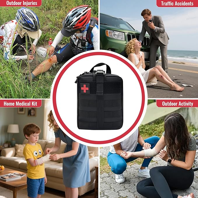 Survival First Aid Kit, MOLLE Medical Pouch Tactical First Aid Kit for Home, Car, Hiking, Travel, Camping, Black