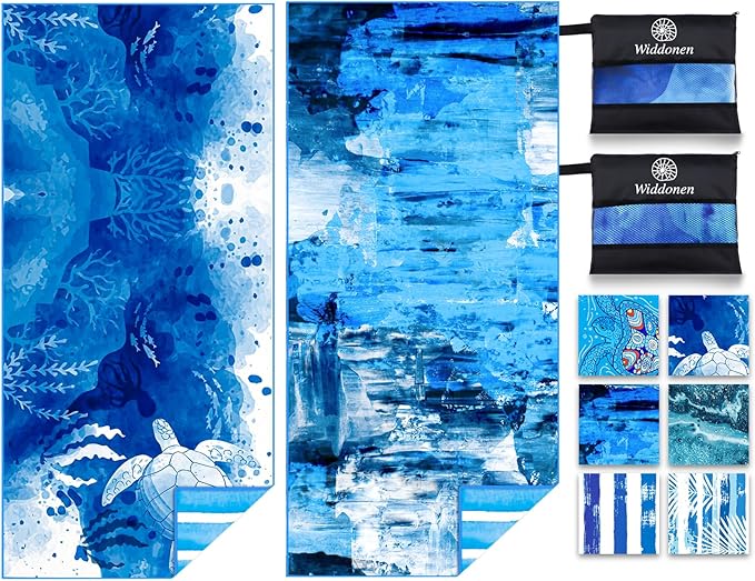 2 Pack Lightweight Thin Microfiber Beach Towel Sand Free Quick Dry Absorbent Compact Soft Pool Swim Travel Towels Extra Large Oversized Beach Accessories Packable Essentials Stuff Gifts for Adult