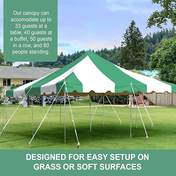 Party Tents Direct 20'x20' Weekender Standard Canopy Pole Tent - Easy Up Canopy Tent with 80 Person Capacity - Outdoor Canopies for Parties, Weddings, & Events (Green/White Top)