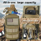 32 oz Insulated Water Bottle with Sleeve - Tactical Stainless Steel Metal Water Jug, Wide Mouth Gym Water Bottles for Men Sports Workout Hiking with Pouch Khaki