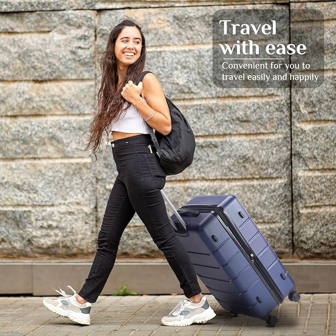 OLIXIS 20 Inch Carry-On Luggage, Hardside Suitcase with Spinner Wheels, Lightweight ABS Hard Shell Travel Luggage, TSA Approved Lock, Expandable Small Suitcase for Business & Travel–Blue
