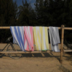HENBAY Cotton Oversized Beach Towel - Large 70 x 35 Inch Pool Towel, Yellow Striped Quick Dry Swimming Cabana Towel