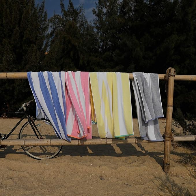 HENBAY Cotton Oversized Beach Towel - Large 70 x 35 Inch Pool Towel, Navy Blue Striped Quick Dry Swimming Cabana Towel