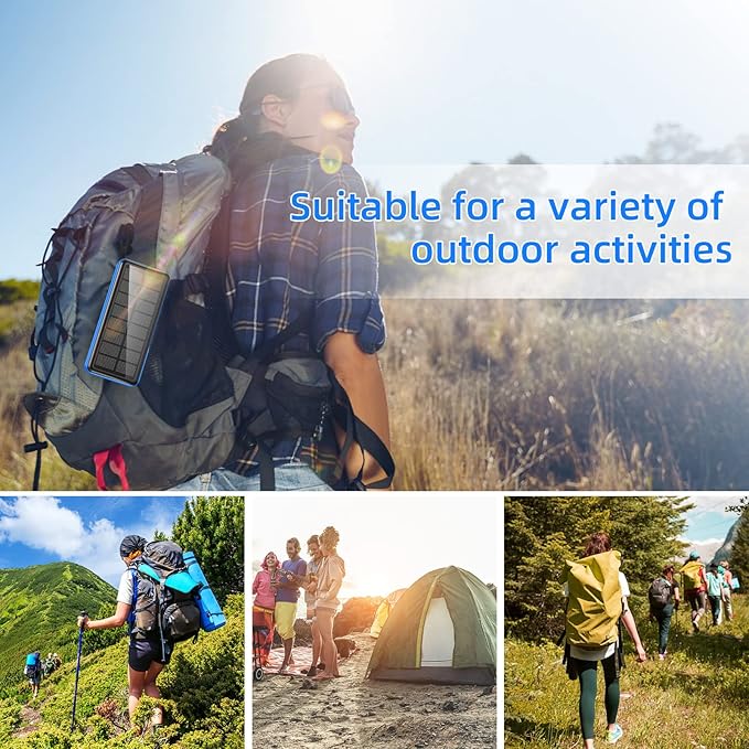 Portable Charger with Built in Cable and Wall Plug 50000mAh PD30W Fast Charging Solar Power Bank with 5 Output & 2 Input Dual LED Flashlights Phone Holder External Battery Pack (Blue)