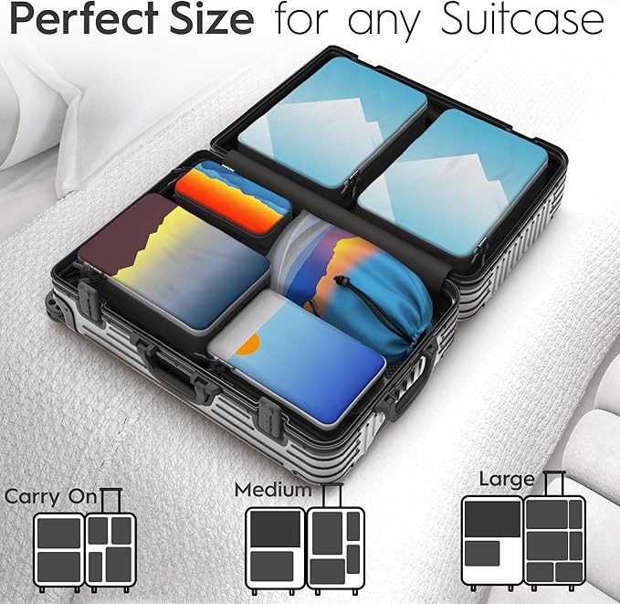 8-Piece Deluxe Packing Cubes Compression For Travel - Maximize Space In Luggage With Hybridmax Double Capacity Design, Large Compression Packing Cubes, Luxury Suitcase Organizer Bags, Complete Set