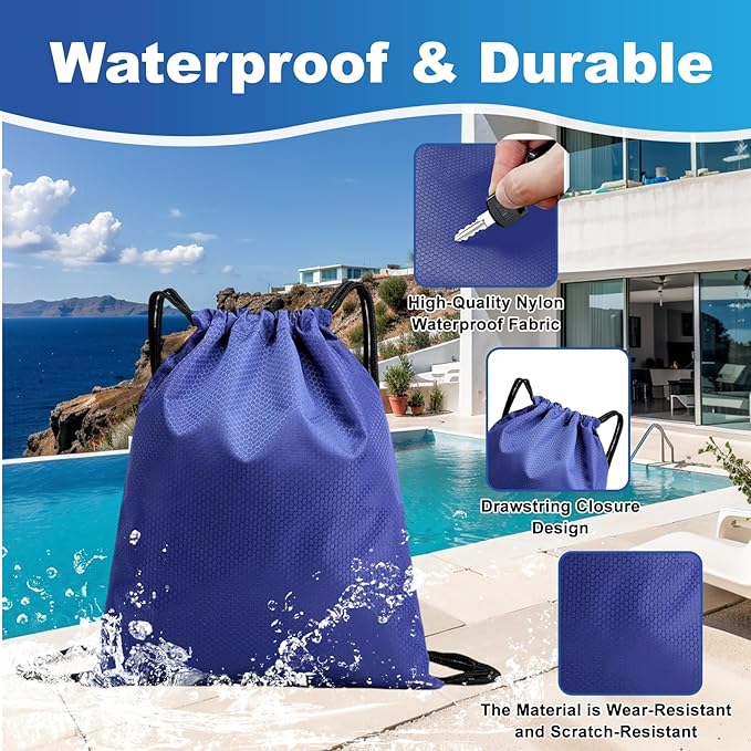 2-Pack Waterproof Drawstring Backpacks, Soccer-Texture Oxford Fabric, 16.9" × 13.8", Lightweight 0.19 lb Each, No Eyelets, Gym & Marathon Gear Sacks(Blue)