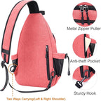 MOSISO Sling Backpack,Canvas Crossbody Hiking Daypack Bag with Anti-theft Pocket, Cherry Pink
