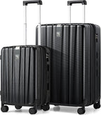 Hanke Expandable Hard Shell Luggage Sets 2 piece Carry on Luggage with Wheels Suitcases Lightweight Checked Travel Luggage Rolling Large Suitcase Travel Luggage Bag Woman Men 20/29 Inch(Jet Black)