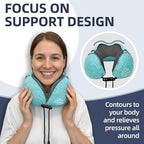 Travel Pillow with Extra Large Hood for Airplane Long Flights Privacy and Comfort Memory Foam with Skin-Friendly Cover for Road Trip Head&Neck Support for Plane Office Cars Sleeping & Rest (Mint Blue)