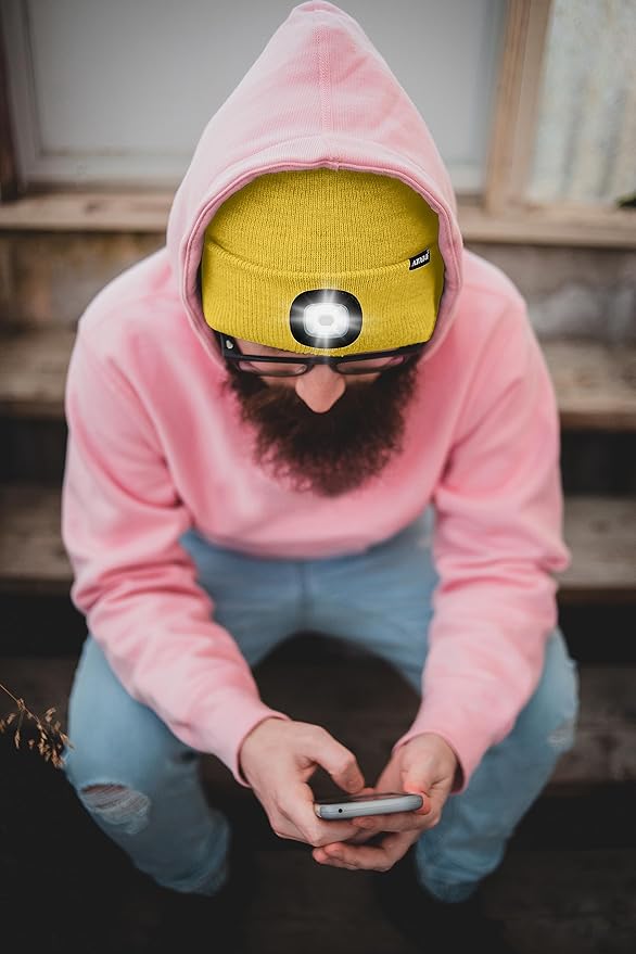 ATNKE LED Lighted Beanie Hat,USB Rechargeable 4 LED Running Headlamp Bright Cap with The Light Gifts for Men and Women