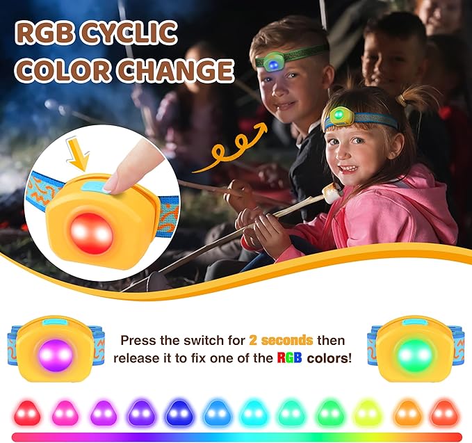 EverBrite LED Headlamp Rechargeable Kids Headlamp with RGB Mode and Adjustable Headband, 3 Modes Multicolor Headlamp for Camping, Reading, Exploring, Halloween, Christmas
