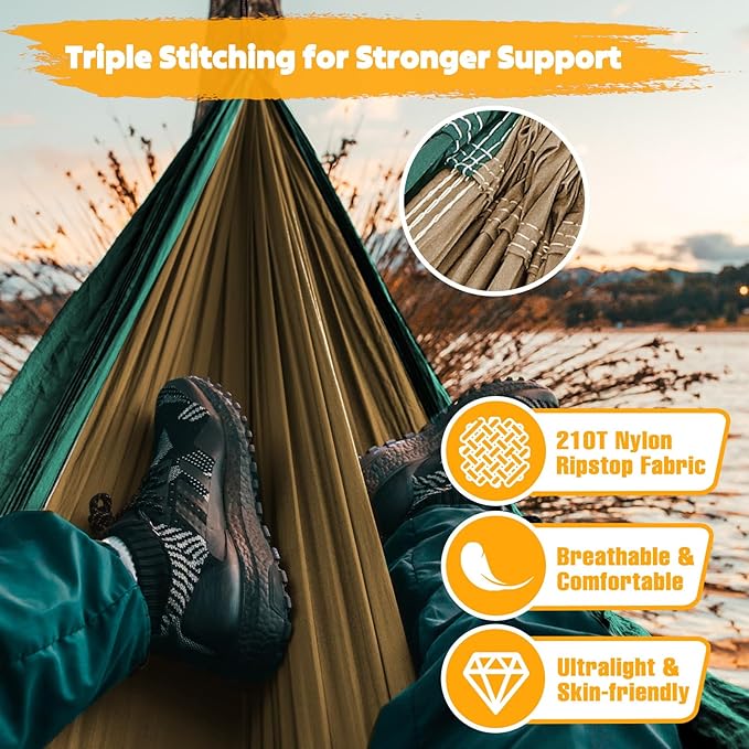 NATUREFUN Ultra-Light Travel Camping Hammock | 300kg Load Capacity,Breathable,Quick-Drying | 2 x Premium Carabiners,2 x Nylon Slings Included | Outdoor Indoor Garden