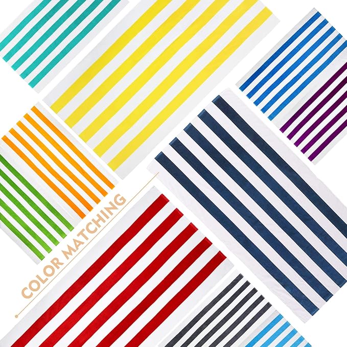Exclusivo Mezcla 4 Pack Cotton Oversized 35x70 Inches Soft Cabana Stripe Thick Beach Towel, Super Absorbent Travel Bath Pool Towel (Purple)