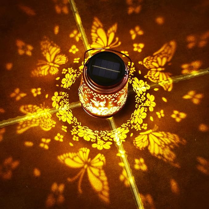 Homemory Solar Lanterns Butterfly Lights Outdoor Waterproof Garden Decor Women Gifts for Birthday, LED Hanging Solar Lights Metal Lantern Decoration Outside for Yard, Patio, Backyard, Porch, Lawn