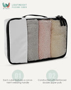 WTREE 4-Piece Packing Cubes Travel Accessories Set for Suitcases - Luggage Organizer Bags with Double Zipper - Mesh Top - Medium - Beige