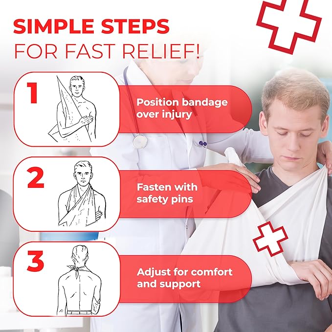 Triangular Bandage, 40" x 40" x 56", 100% Cotton, Individually Wrapped with 2 Safety Pins Per Bandage, Multi-Purpose Sling & Dressing for First Aid Kits – 24 Pack