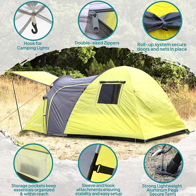 Chihee Camping Tent 3 Person Double Layered Dome Tents Large Capacity 4 Seasons Travelling Backpacking Beach Outdoor Shelter Waterproof Windproof Tent with Rainfly Inner Tent Used Independently