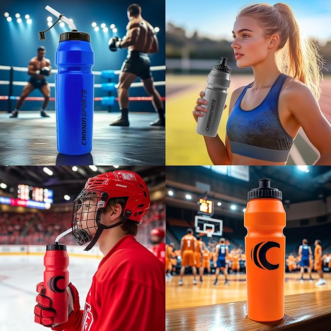 Cannon Sports 1 Liter Sports Water Bottle, BPA-Free, 34 Oz Capacity, Large Mouth, 2 lids (Straw and Squeeze), Great For Helmet Sports Such As Hockey, Lacrosse, Football, Boxing (Navy)