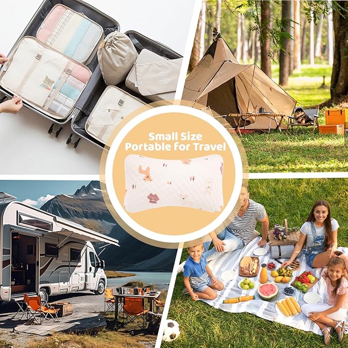 vocheer Small Pillows for Sleeping, 11"x 7" Mini Travel Pillow, Tiny Pillows for Neck, Wrist, Lumbar and Knee, Pets Pillow, Cotton, Machine Washable,Pink Deer-1PC