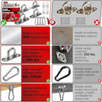 sprookber 304 Stainless Steel Pad Eye Snap Hooks, M5 Heavy Duty Ceiling Hooks, 500 lb Capacity Hammock Swing Hanging kit, Plant Hangers, Marine Hardware Staple Hook Loop with Screws, Set of 8