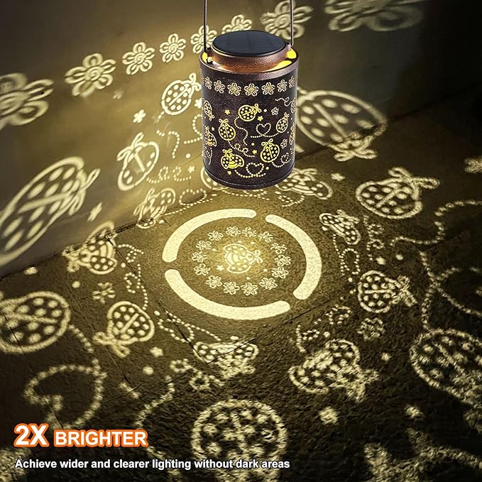 Upgraded Ladybug Solar Lights for Outside Garden Decor, Waterproof Hanging Metal Lanterns Outdoor Solar Lights for Yard, Patio, Porch, Fence - Birthday Gifts for Women, Mom, Grandma