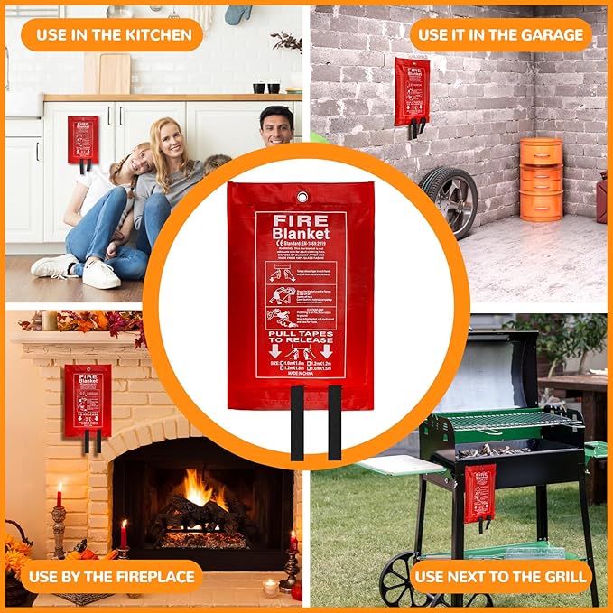 40” x 40” Emergency Fire Blanket - Flame Suppression Fiberglass Blankets for Home, Kitchen, Camping, Car, Office, Warehouse, Emergency Survival Safety - Fire Extinguisher Alternative (4, 40*40)